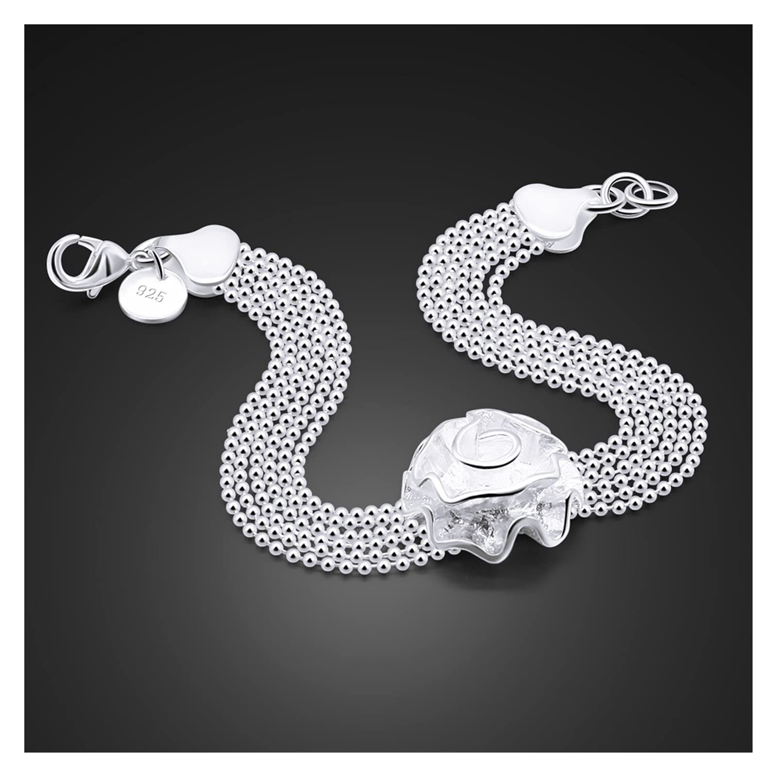Pulsera de Piedra Natural Pulsera Moda Plata Rosa Mujeres Elegante Pulsera de Borla Multicapa Brazalete Joyería Fina Pulsera de Regalo Joyería