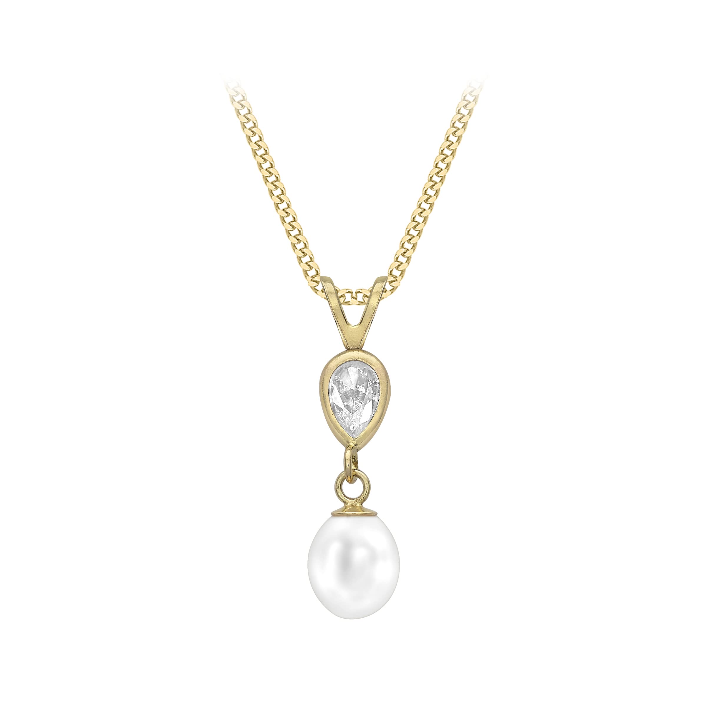 Carissima damski 9-karatowy żółty złoty perła słodkowodna i wisiorek 6 mm x 22,7 mm na 9-karatowym żółtym złocie diamentowy naszyjnik o splocie pancerka - 0,7 mm - długość 46 cm / 18 cali