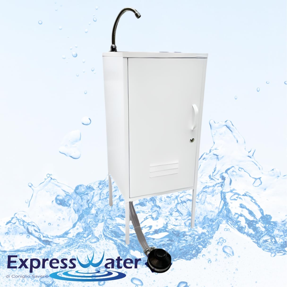 Lavabo portátil independiente Express Water con depósito de agua a pedal certificado para consultas comerciales y médicas (Luxury_Lite)