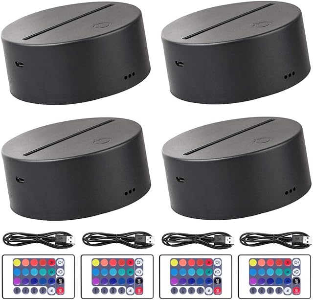 4Pcs 3D Night LED Light Lamp Base, 16 Colors LED Base Acrylic Light Base Decoration LED Lights Stand for Bedroom Childroom Shop(4Pcs Black)