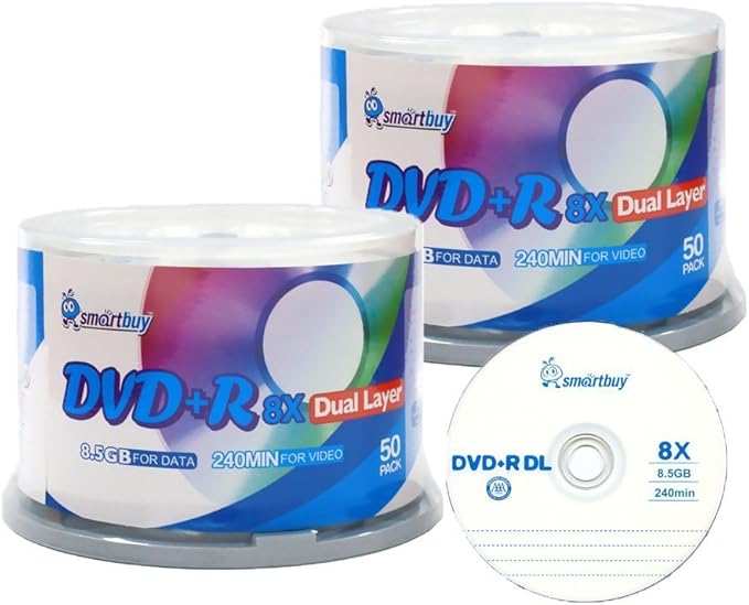 Amazon Com Smart Buy Logo 100 Pack Dvd Plus R Dvd R Dl 8 5gb 8x Double Layer Blank Data Record 100 Discs Spindle Electronics