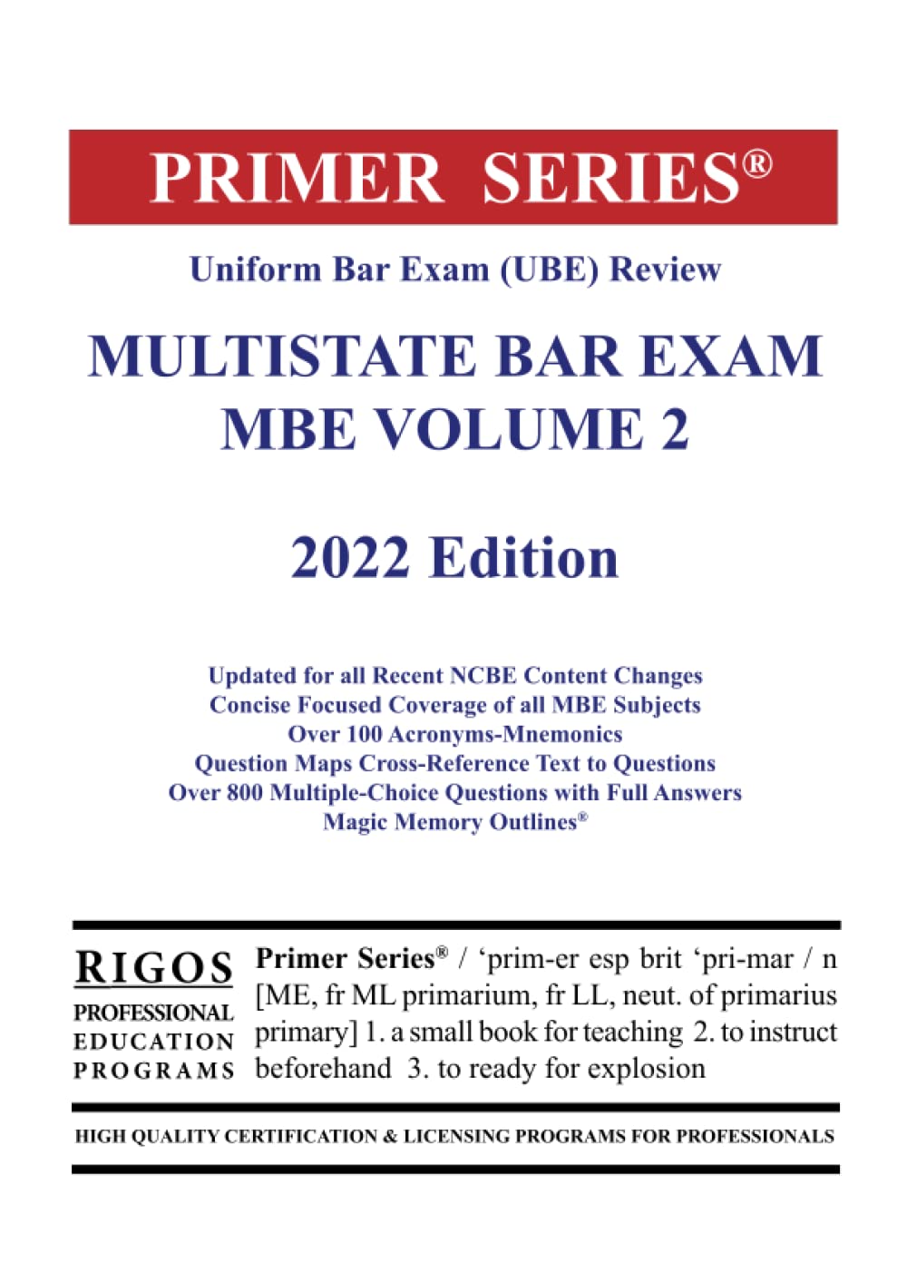 Buy Primer Series Uniform Bar Exam (UBE) Review Multistate Bar Exam MBE