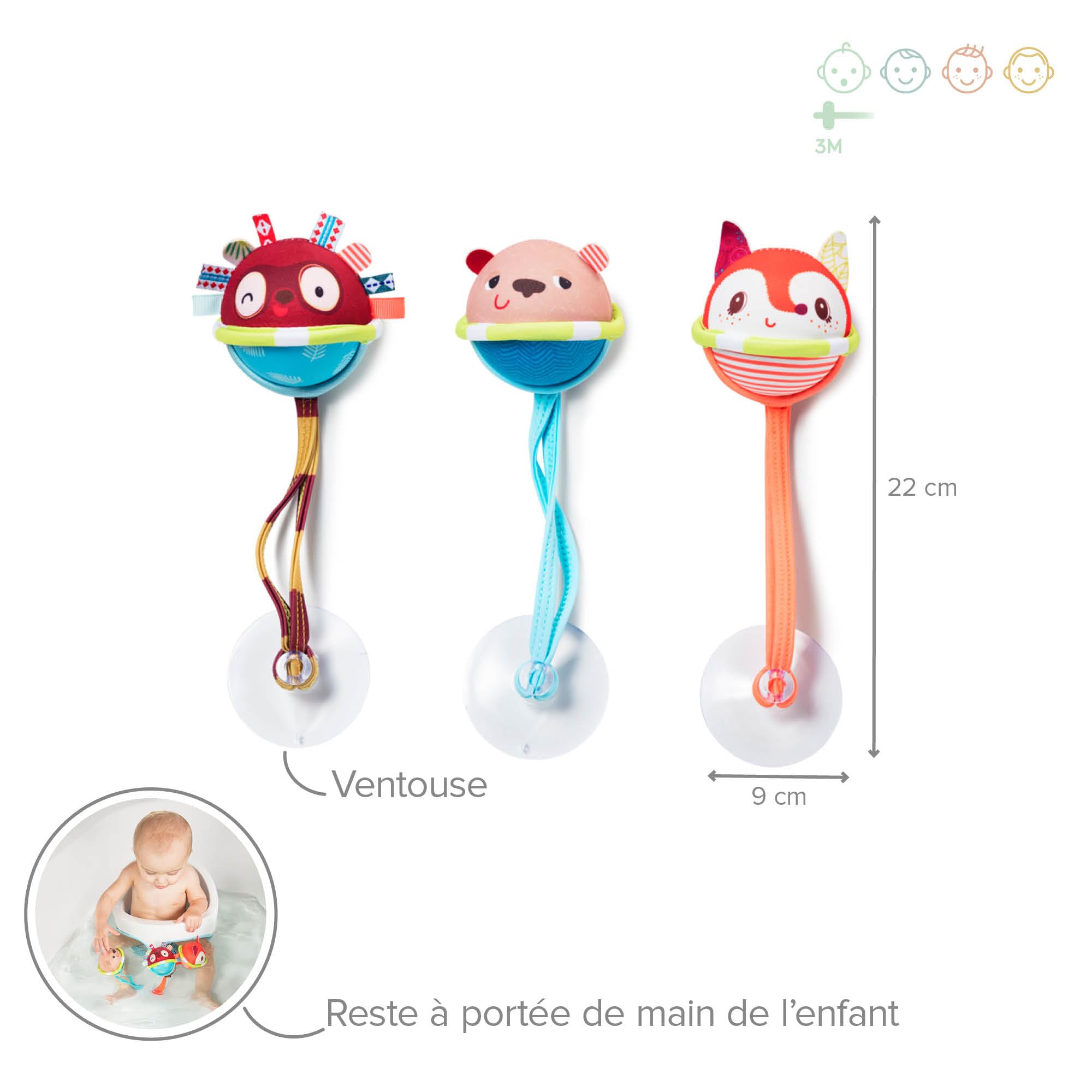 LILLIPUTIENS - Bath Balls (x3) - Interactive Baby Toy with Suction Cups - Floating and Colorful - Ideal for Bath Time - Perfect for Sensory Development - From 3 Months - 83051 - Image 2