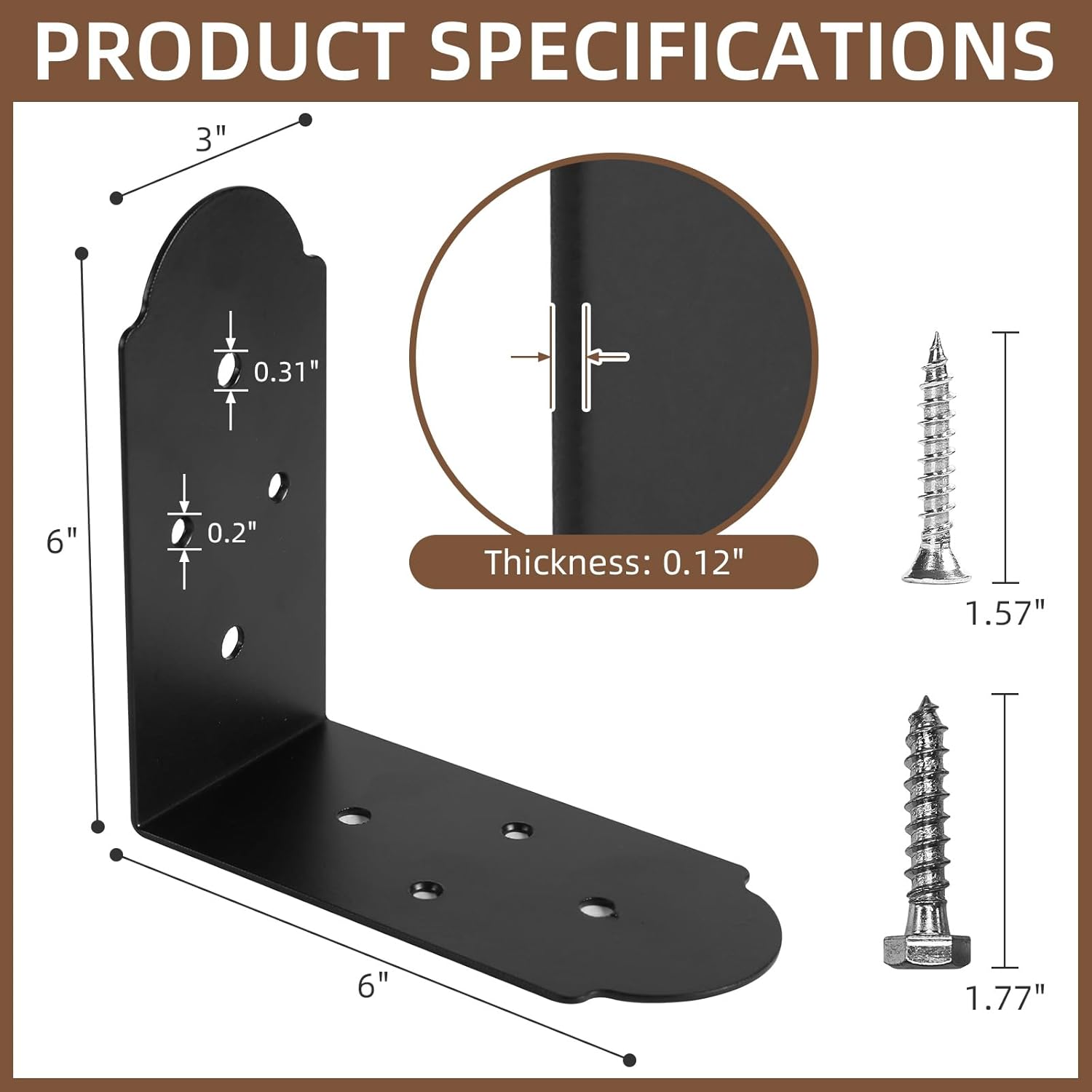 Heavy Duty Corner Brackets, 6"x6"x3" L Brackets Heavy Duty 90 Degree Post Bracket Tie Plate Connector Braces for Timber, Furniture, Wood Support (4 Pcs)