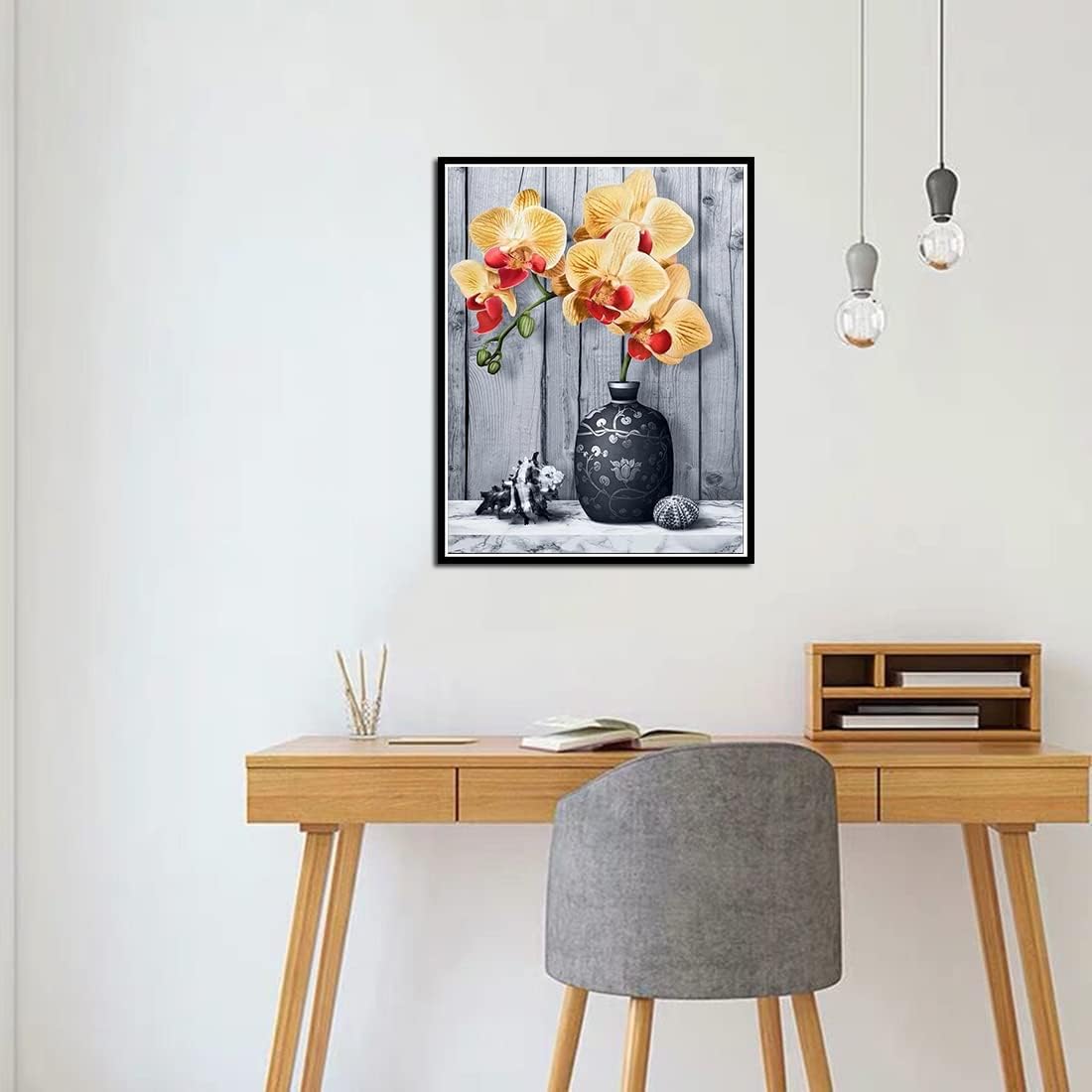 DVWIVGY 5D Flower Diamond Painting Kits for Adults, Full Round Drill Diamond Painting DIY Orchid Flower Cross Stitch for Home Wall Decor, Gift 11.8 x 15.7 Inch