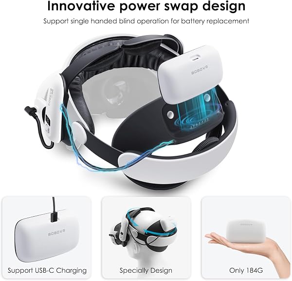 BOBOVR S3 Pro Super Strap VR Accessories Compatible with Meta Quest 3S/Quest 3, 2 IN 1Headstrap and Head air Conditioning, 10000mah Hot-Swappable Battery Pack Fit For Oculus Quest3 - 2