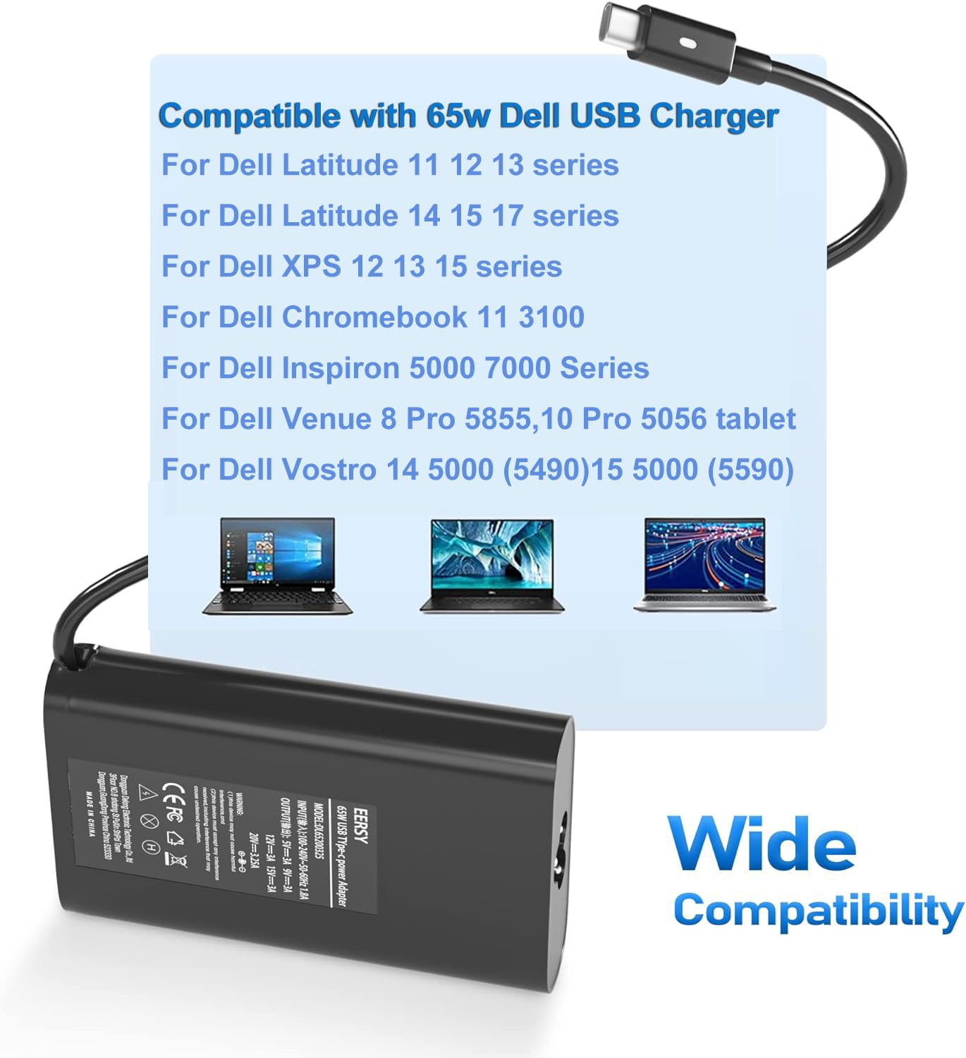 Laptop Charger 65W USB-C For Dell XPS Latitude Fast