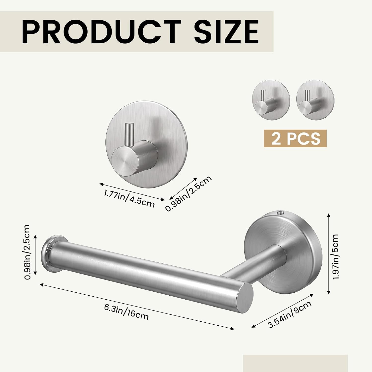 304 Stainless Steel Bathroom Toilet Roll Holder with 2 PCS Wall Hooks image 2