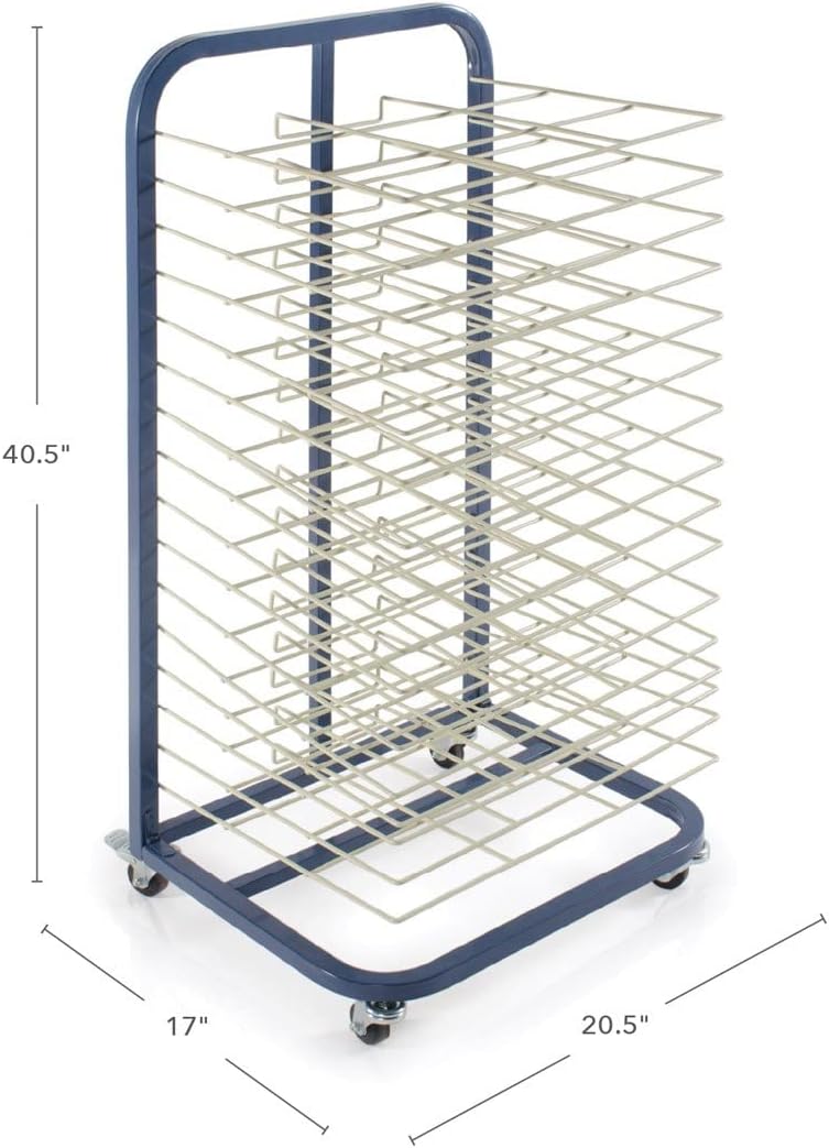 Kaplan Early Learning Mobile Floor Drying Rack, 16 Shelf Artwork Storage Rack with Wheels for Classrooms or Art Centers