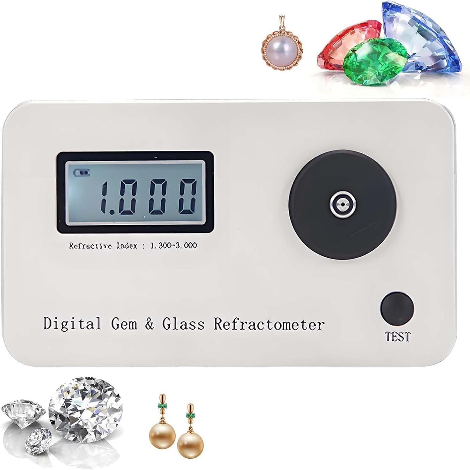 Gemstone Refractometer - Refractive Index 1.300-3.000, Professional Digital Jewelry Tester Identification Tool with Accurate Calibration for Sapphire, Diamond, Ruby