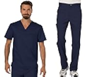 Cherokee Premium Scrub Set for Men Modern Fit V-Neck Top WW690 with Tapered Leg Button Closure & Inside Drawstring Pant WW140