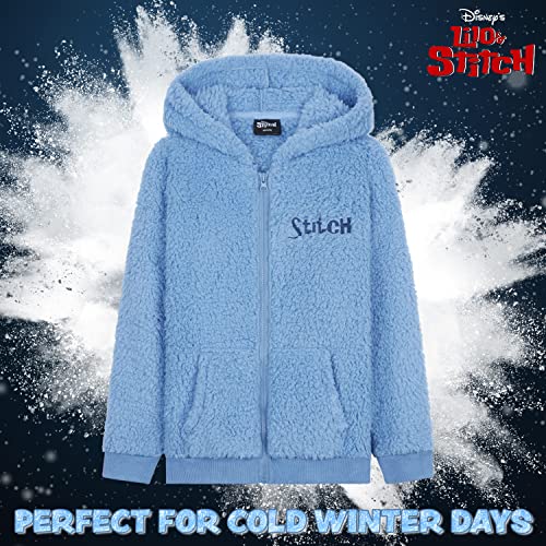 Disney Moletom com capuz Stitch Sherpa para meninas, moletom com capuz fofo de lã com zíper para cri