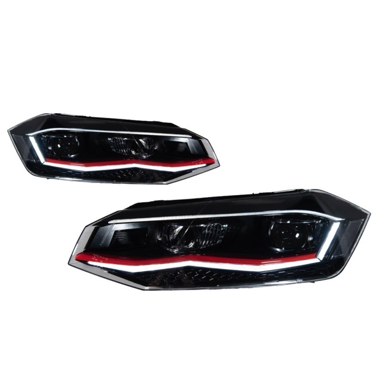 Gruppo Faro Auto Per VW Per POLO 2019-2021 | LED DRL Hella Xenon Lente Hella Hid H7 Accessori Auto(ROSSO,Guidatore mancino)