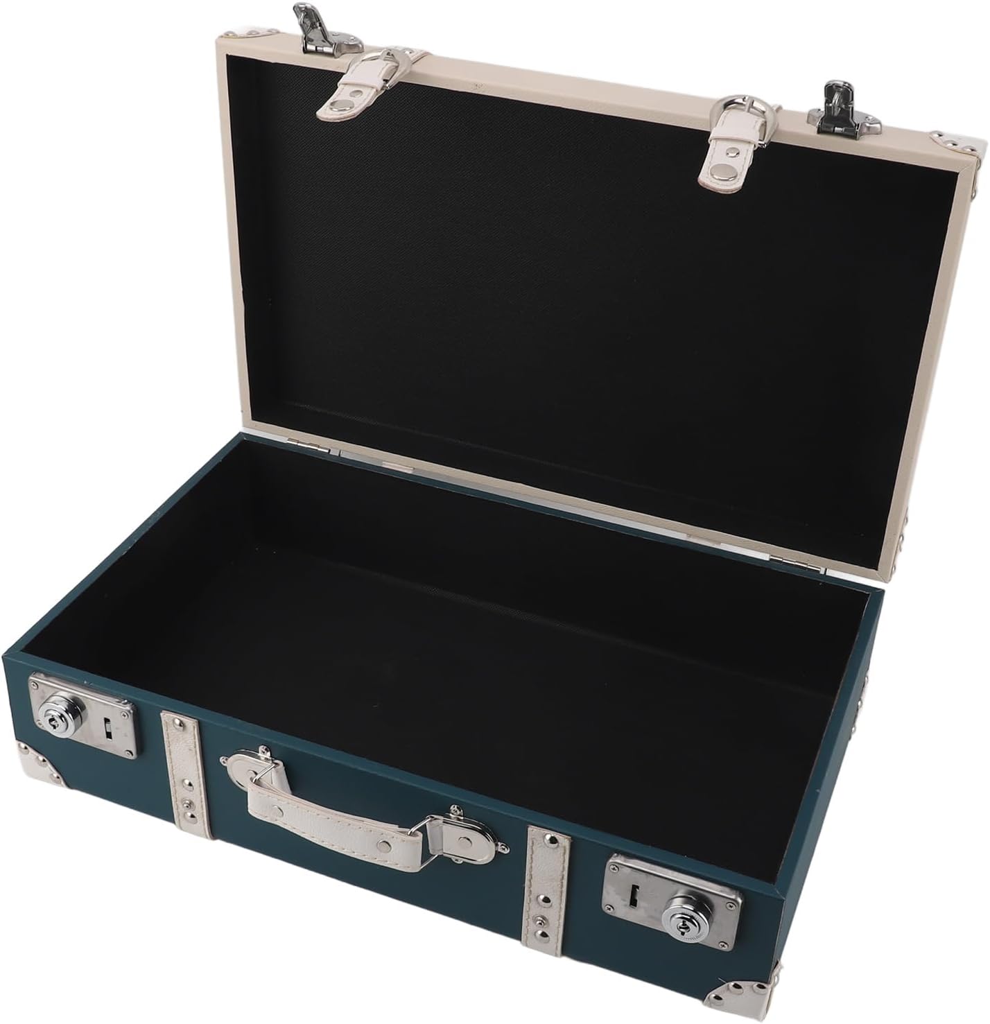 Dioche Vintage Wood Decorative Suitcases with PU Leather & Straps, European Style Small Suitcase Decorative Box for Travel, Available in Fleshcolor & Dark Green (Fleshcolor Dark Green)