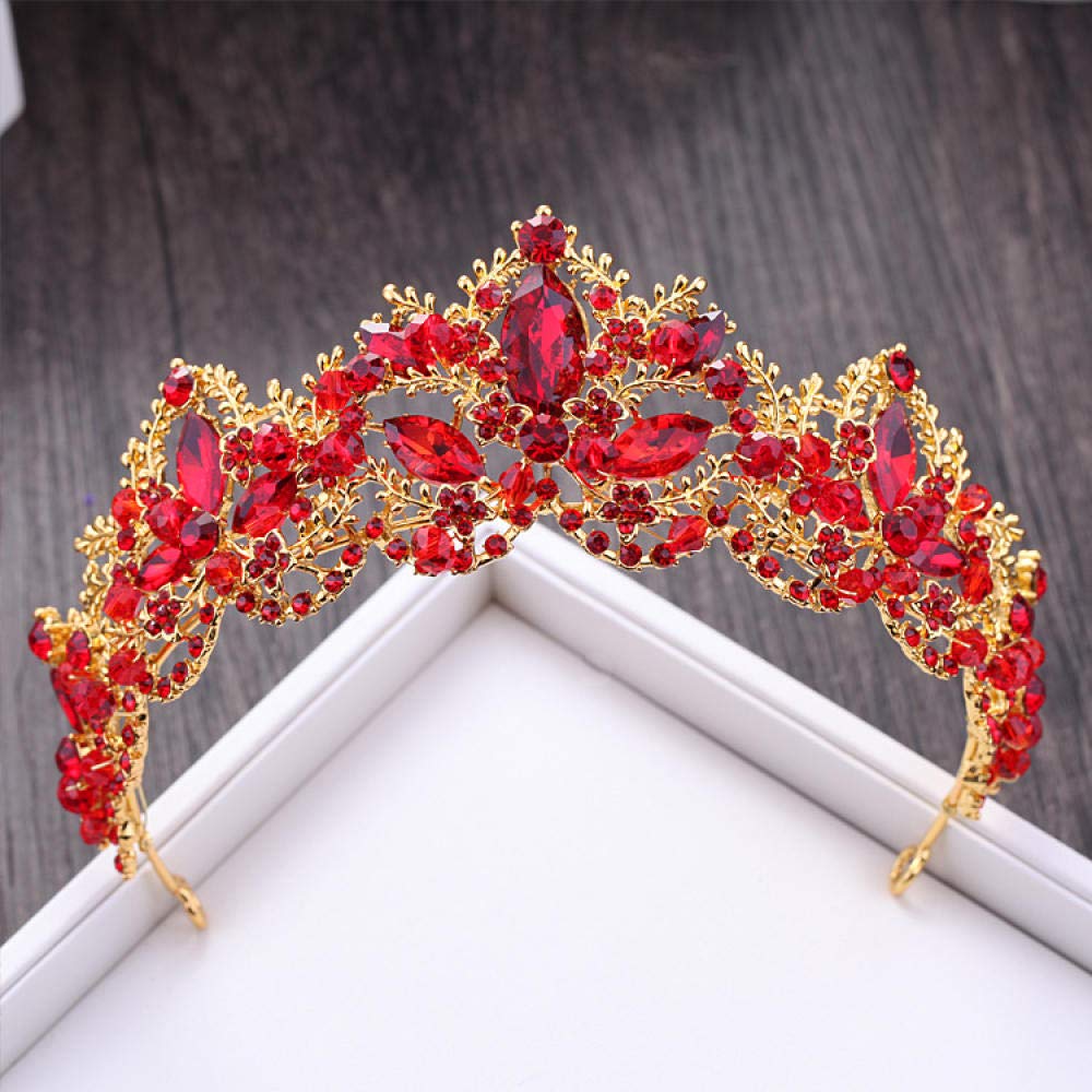 Tiara, stop strasu, ozdoba na głowę dla panny młodej, czerwona kryształ, złoty, prosta, modna ozdoba na wesele, ozdoba do włosów, w stylu vintage, na imprezę, prezent
