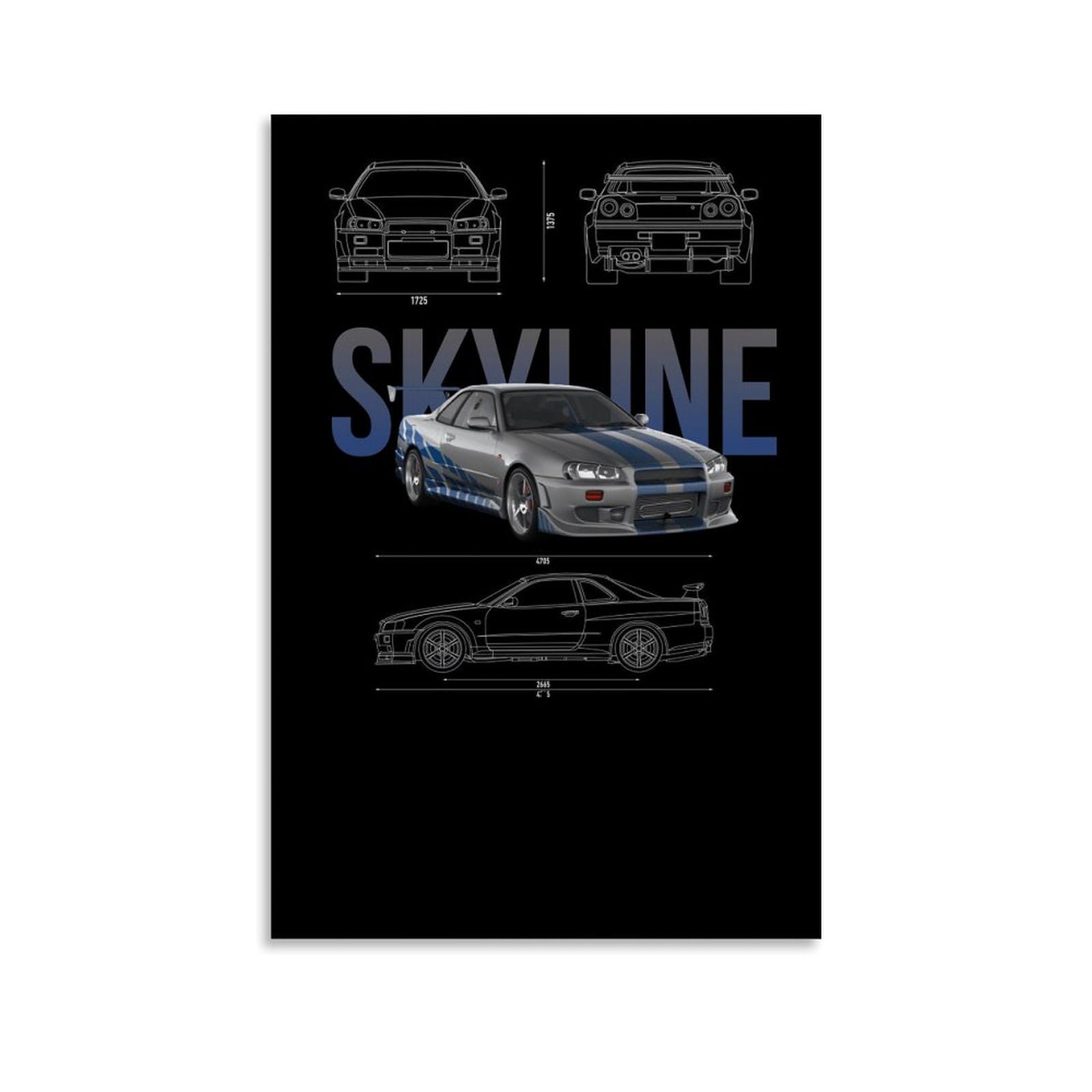 PANTTING JDM R34 - Póster de coche vintage estético para pared, decoración del hogar, dormitorio, sala de estar, 30 x 45 cm, estilo sin marco