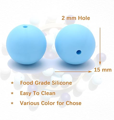 Miniatura 4 de Sepfavo 80 cuentas de silicona de 0.59 pulgadas (0.591 in), cuentas redondas grandes de colores para pulseras, suministros de joyería, cuentas de