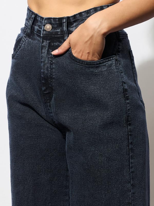 Image of barcino Blue Washed Hem Pocket Stretch Straight Jeans