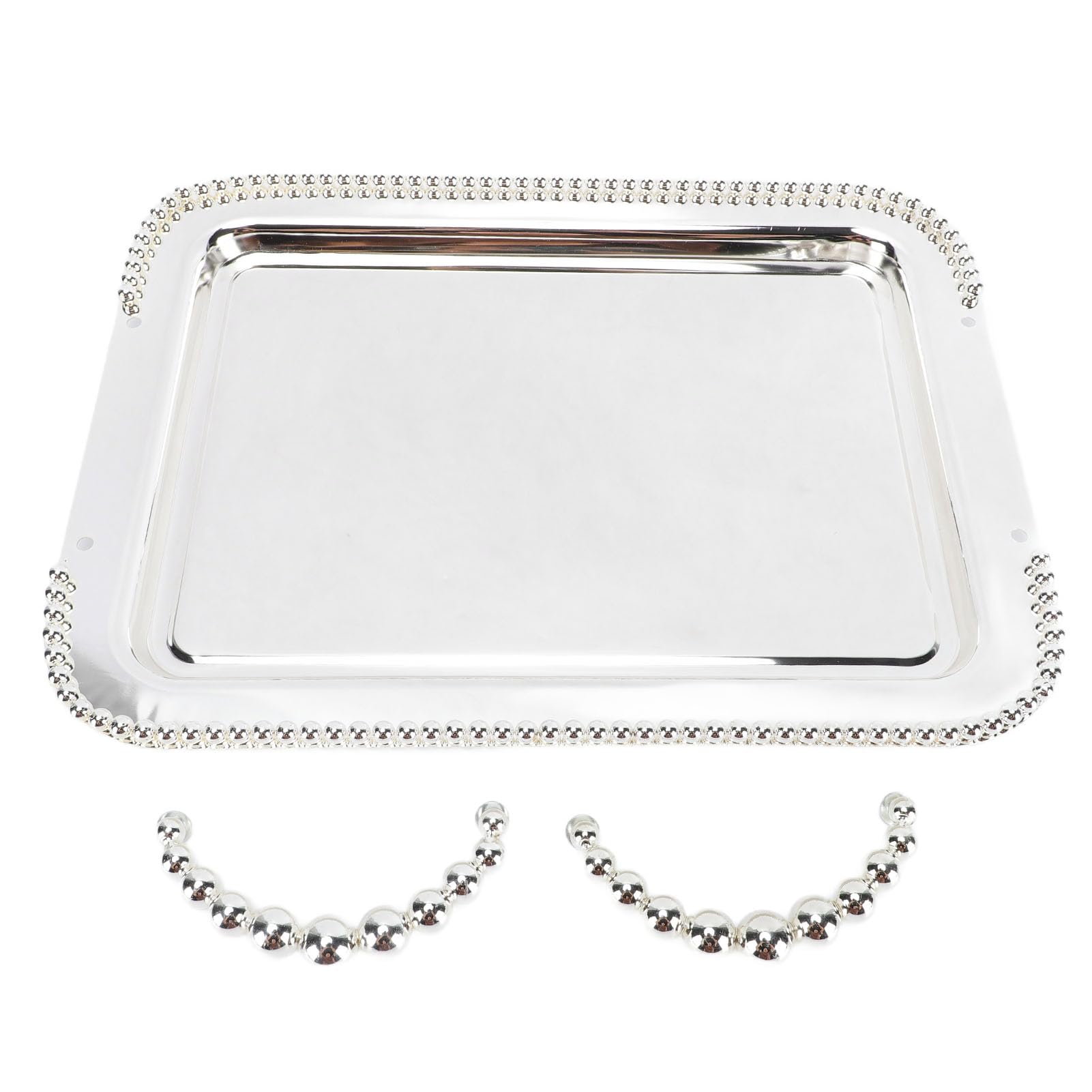 Ejoyous Bandeja para Servir de Acero Inoxidable, Plato Rectangular con Acabado de Espejo de 16,5 X 11,0 Pulgadas, Borde con Cuentas y Asas Dobles, Organizador de Tocador para Fiesta, Boda, Bar, Baño