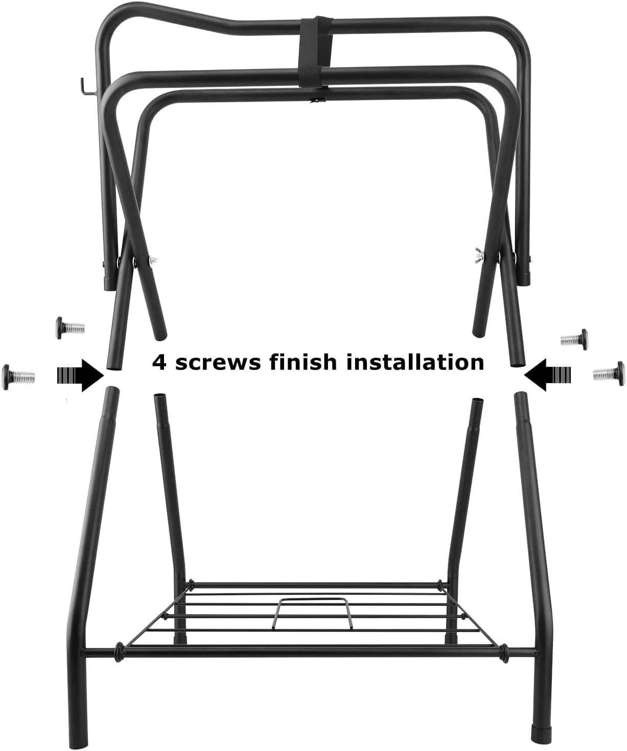 2 Pack Folding Saddle Rack Heavy Duty Freestanding Horse Saddle Stand Detachable Saddle Rack Stand with Bottom Storage for English & Western Saddles