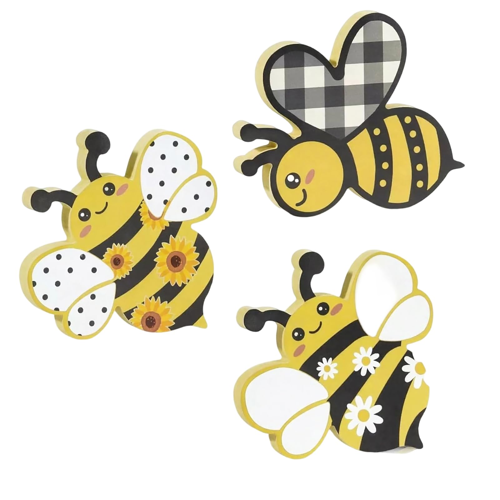 pidodou 3 Pack Wooden Honey Bee Table Signs, Farmhouse Spring Block Centerpiece Decor for Tiered Tray Mantel Shelf Desk Home 3pcs Onesize