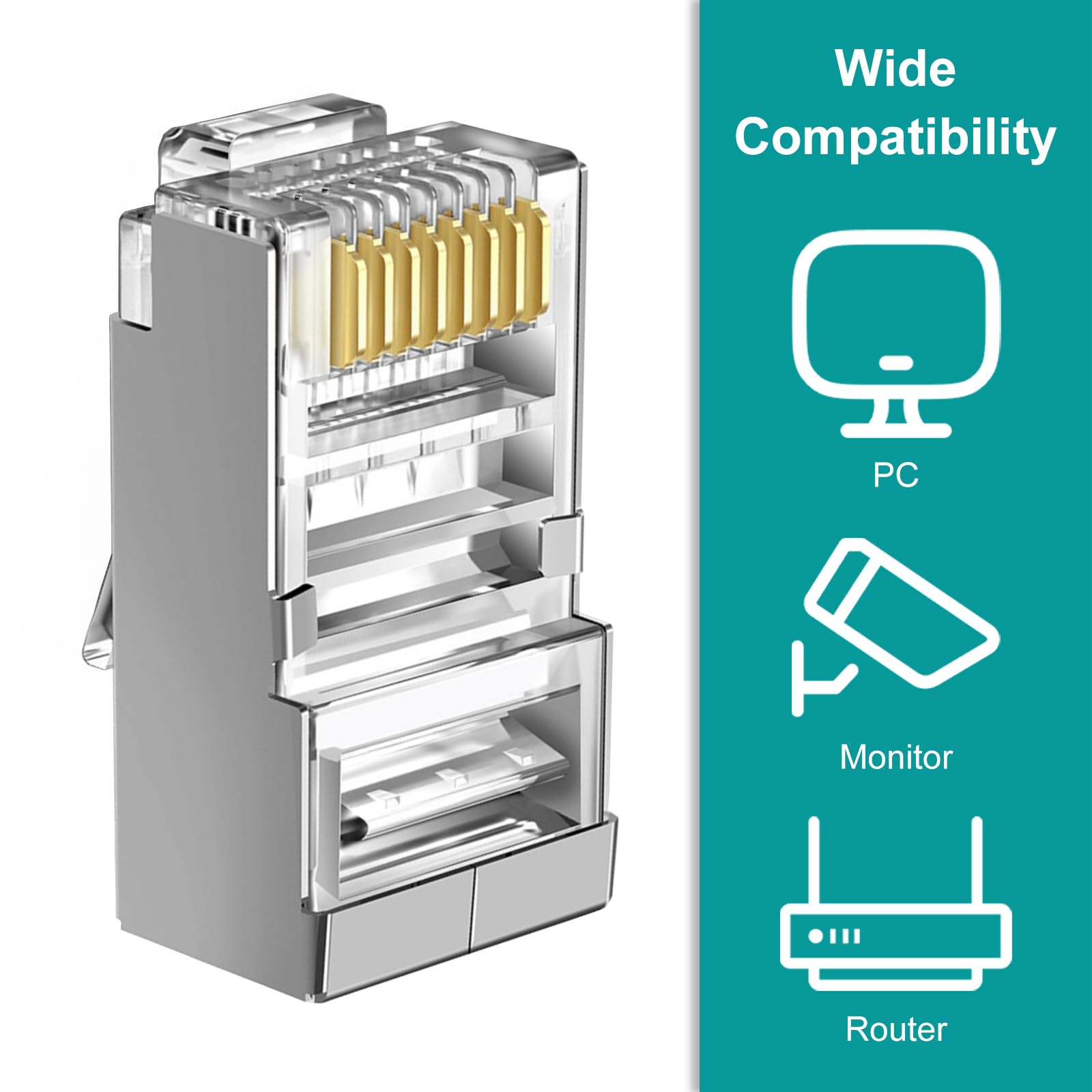 Brileine Lot de 100 connecteurs RJ45 blindés Cat 6 avec cache-bottes RJ45, terminaisons simplifiées avec extrémités Ethernet, extrémités Cat6, connecteurs RJ45, connecteurs Cat 6 pour câbles Cat6