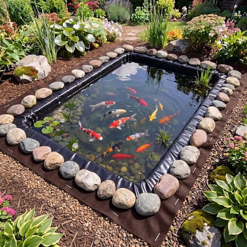 Image of Fanfanwin 10 x 15 ft Pond Liner Underlayment with 10 U-pins, 6oz, Brown
