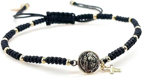 Miniatura 3 de Medalla San Benito Pulsera Ajustable Cuerda Roja San Benito