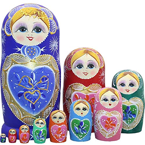 Russian Nesting Dolls for Kids,Matryoshka Wood Stacking Nested Set,10 Pieces Handmade Toys for Home Decor (Modern)