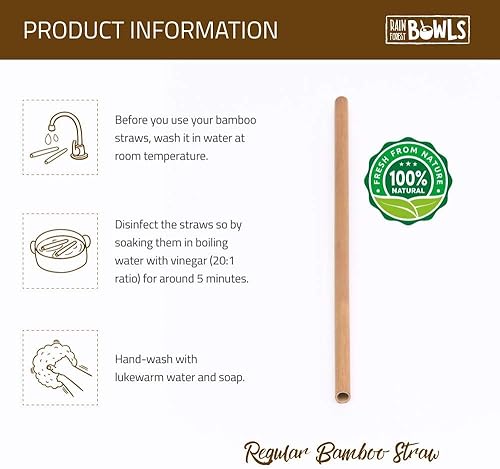 Miniatura 10 de Rainforest Bowls Juego de 4 popotes reutilizables de bambú Boba de 8 pulgadas, perfectas para batidos, tés de leche, jugos, batidos, 100% naturales,