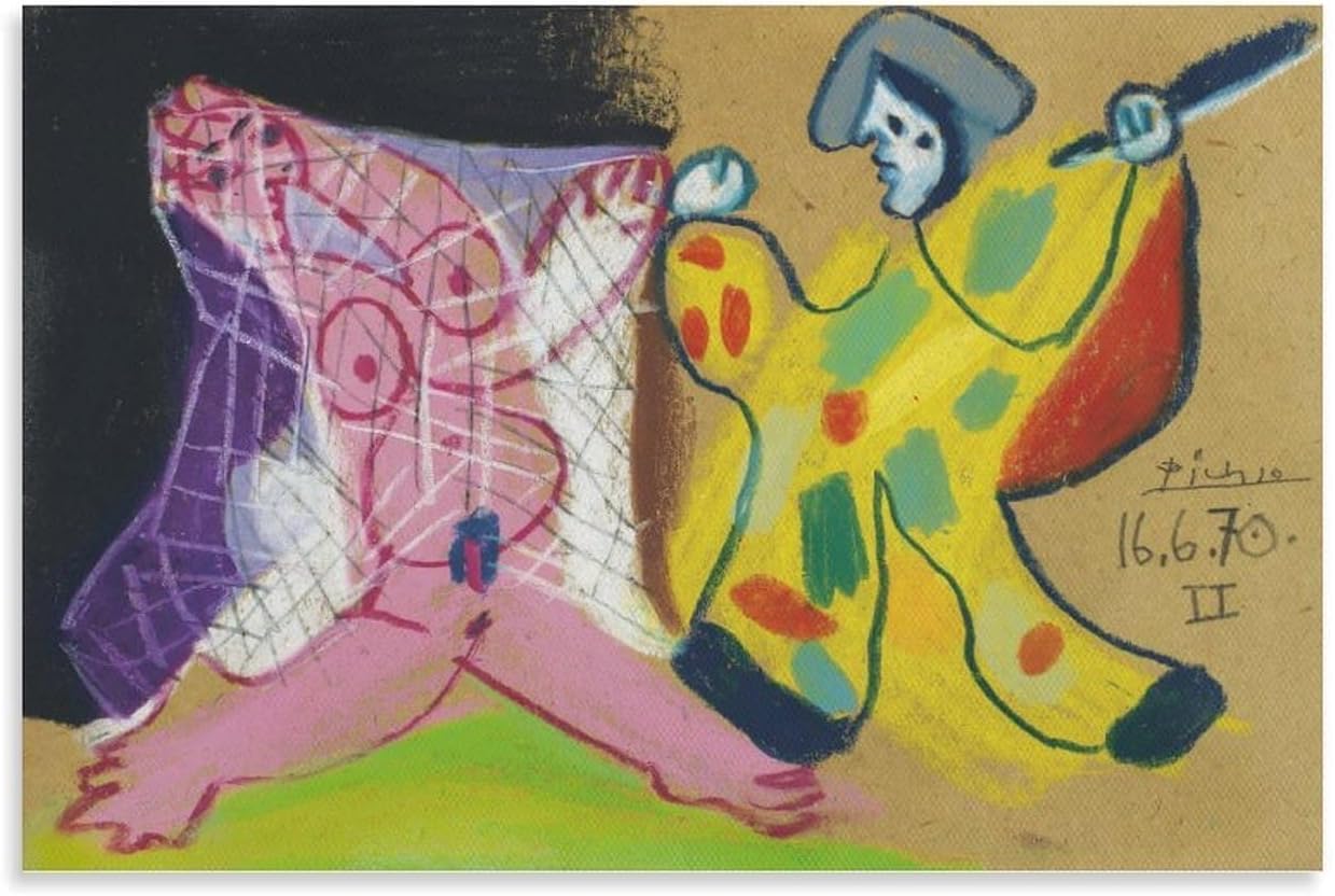 QSDTGHUIKP Net And Harlequin by Pablo Picasso Poster and Prints Abstract Canvas Painting Picasso Wall Art for Office Home Picture Decor 16x24inx1 Frameless