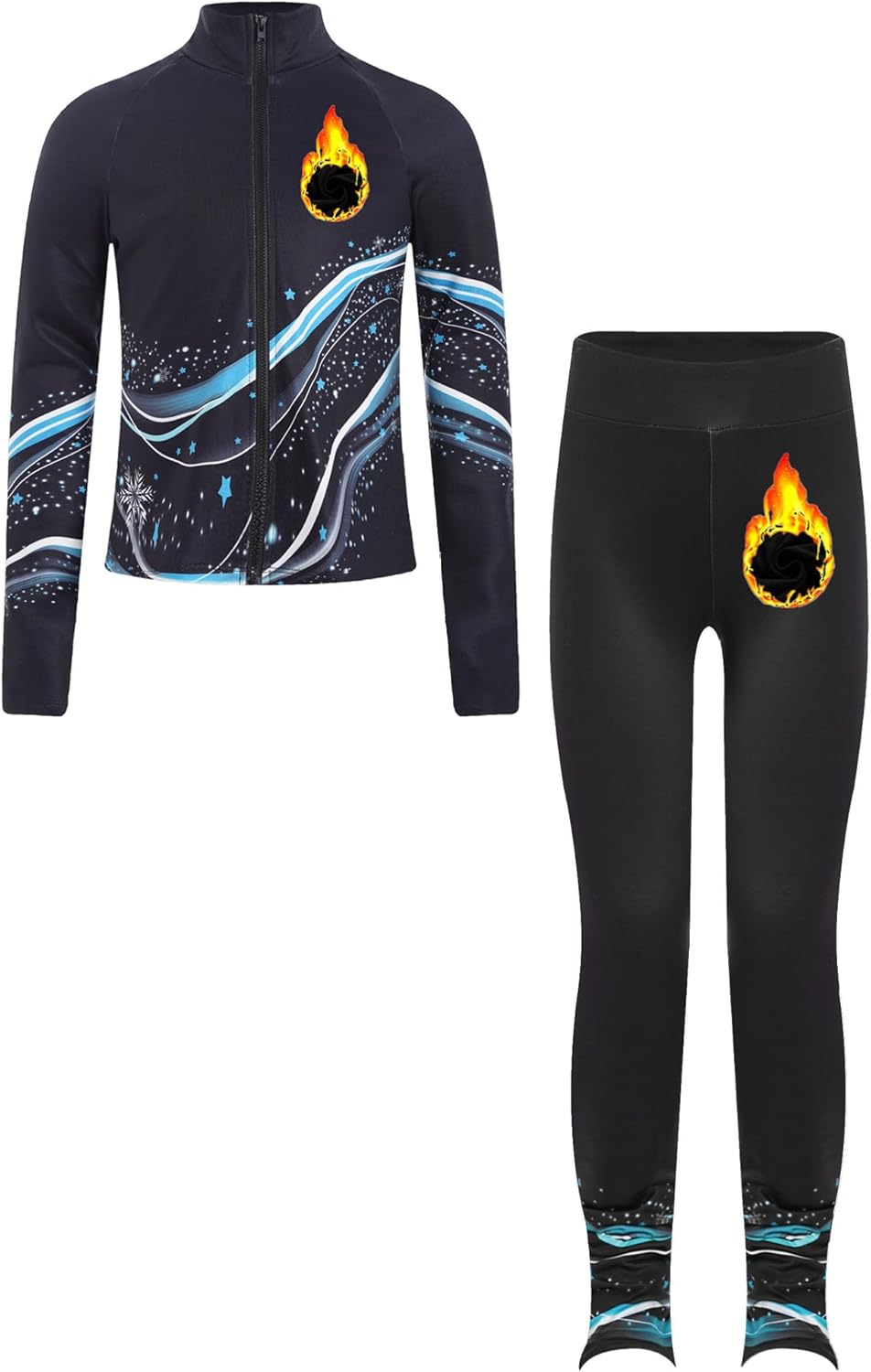 Kids Girls Figure Skating Suit Ice Skating Training Pants and Jacket Set Gym Workout Sport Tracksuit