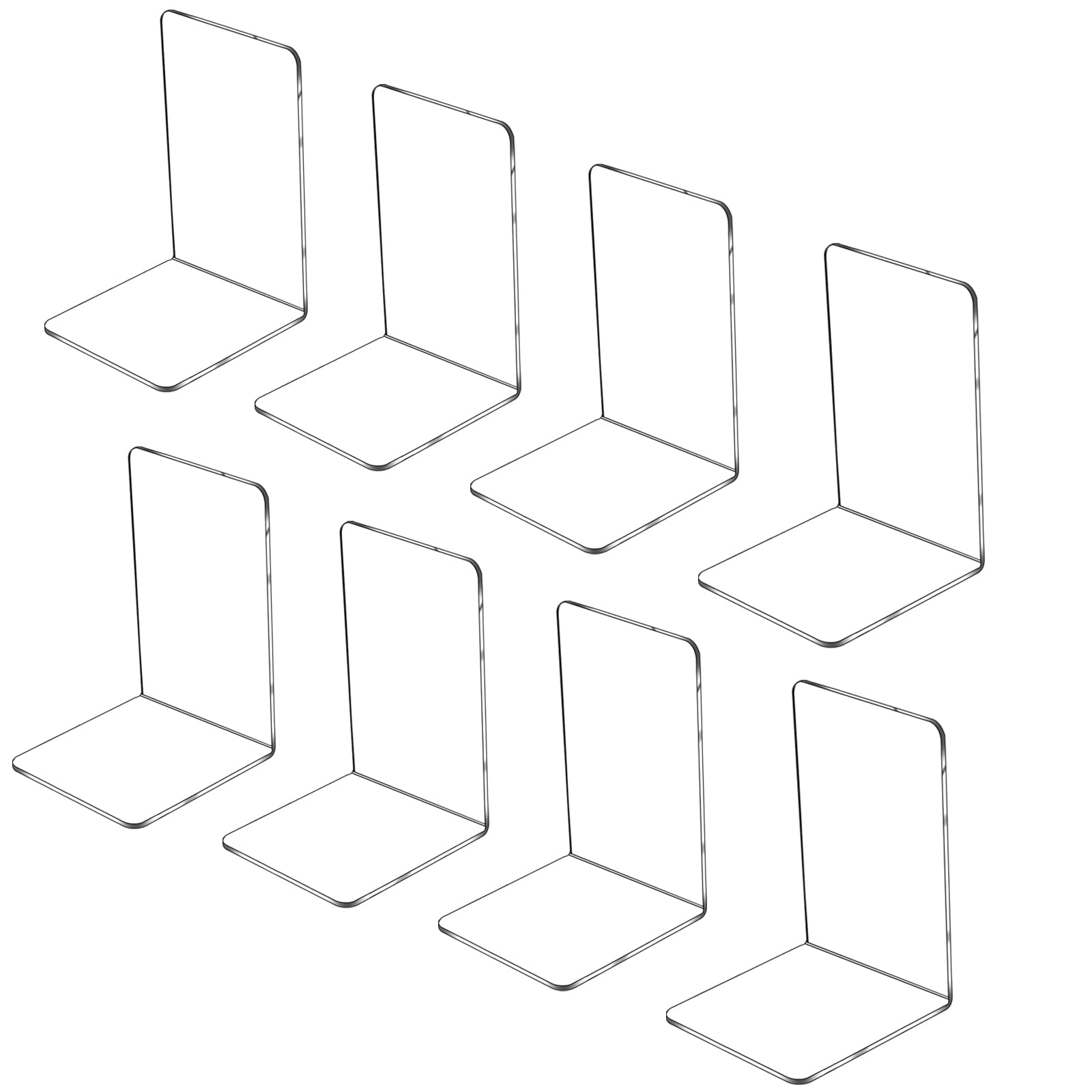 Lulonpon 8 Pieces Book Ends, Bookends, Books Stand, Books Stoppper, Clear Bookend for Shelves, Acrylic Book Ends for School, Library, Desktop Organizer 
