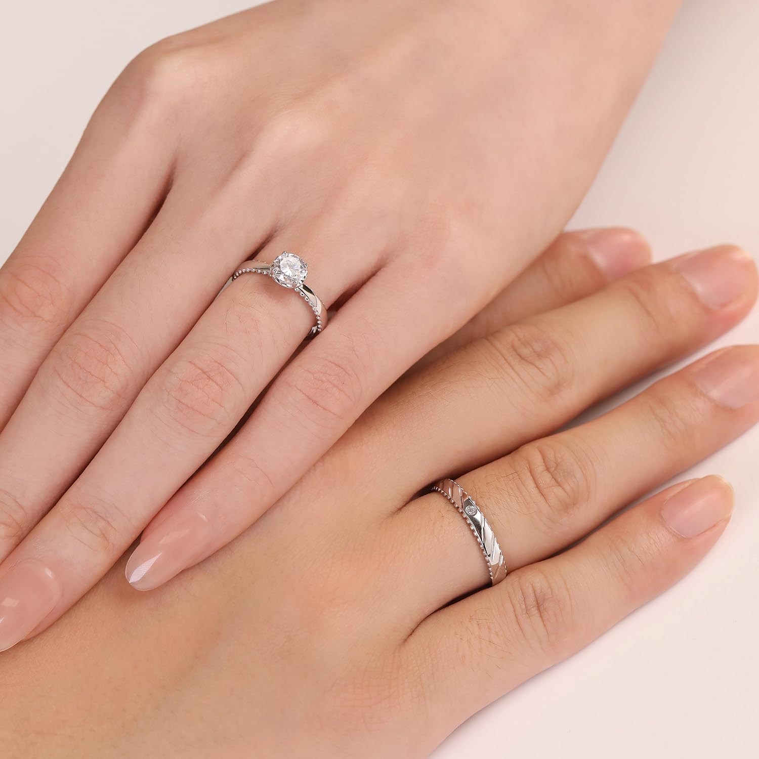 Meissa Alianzas de Plata para Pareja Anillos de Compromiso Ajustables para Hombres y Mujeres Plata de Ley 925 con Circonita 0,5ct Juego Nupcial Regalo San Valentín Boda (Juego de dos anillos)