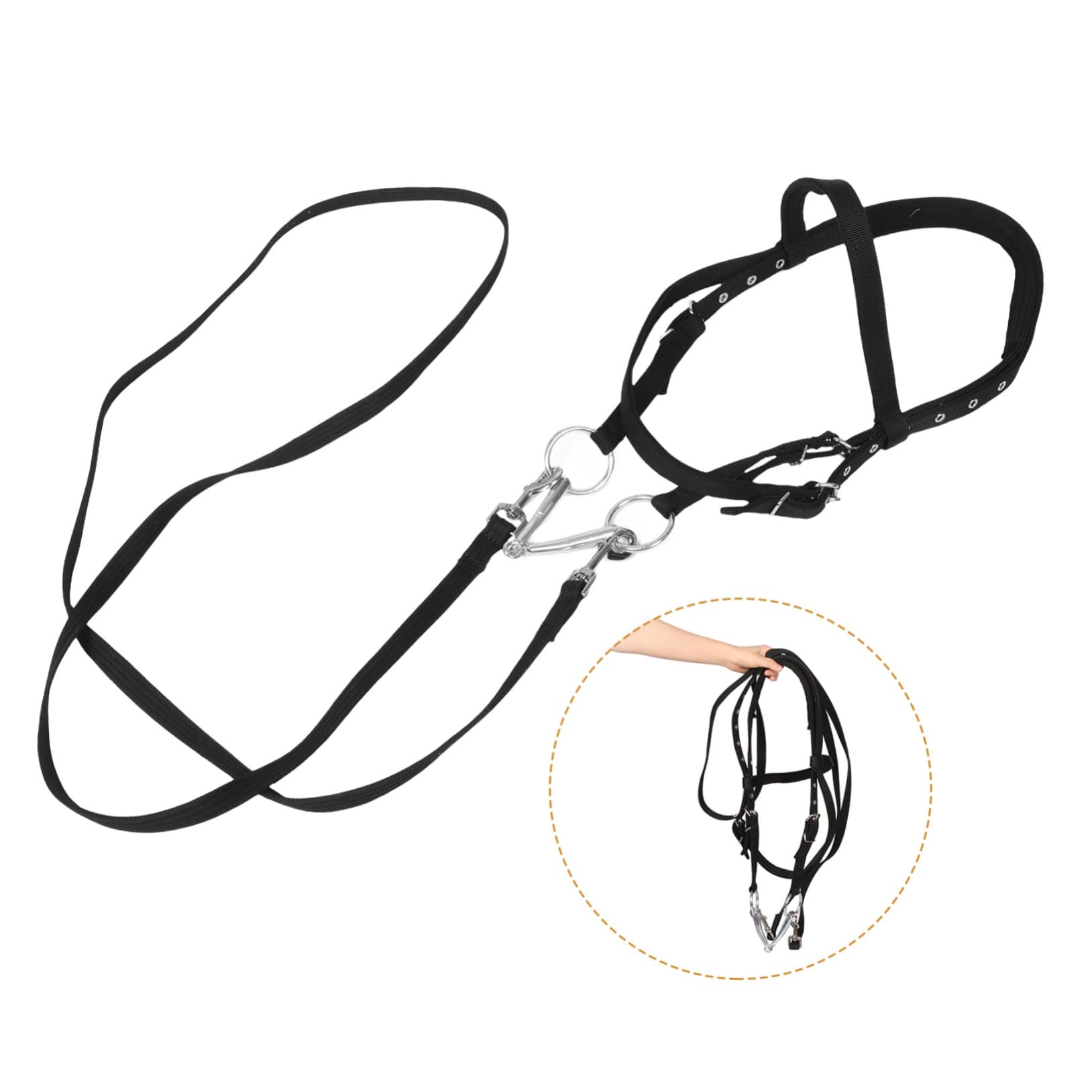 Cavezza Cavallo in Nylon Nero, Comoda, per Cavalli Piccoli | Addestramento e Equitazione, Design No-bite, per Cavallo Giovane, Uso Rider
