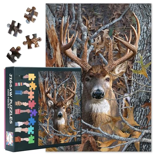 Deer Puzzles for Adults 1000 Pieces, Forest Animal Difficult Challenging Family Puzzle for Adults, Tree Branch Jigsaw Puzzles 1000 Pieces Artwork...