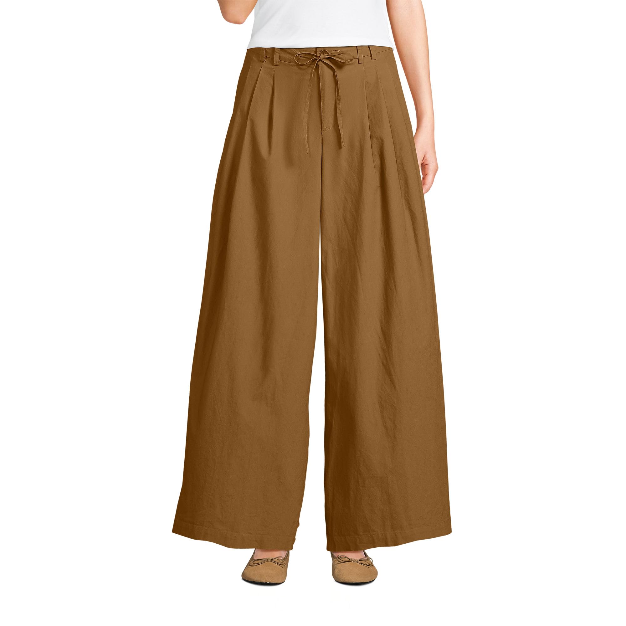 Lands End Womens Poplin Mid Rise Pleated Slouchy Pants