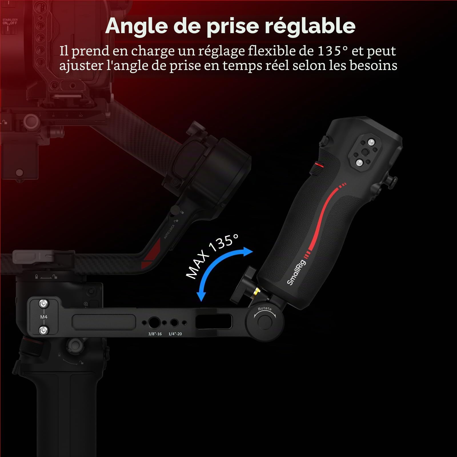 SMALLRIG Poignée de Transport Réglable pour Stabilisateur de Cardan DJI RS 2 / RS 3 Pro/RS 4 / RS 4 Pro, Charge Maximale 13,2 LB, Fonctionnement par Joystick, Changement de Mode - 4326