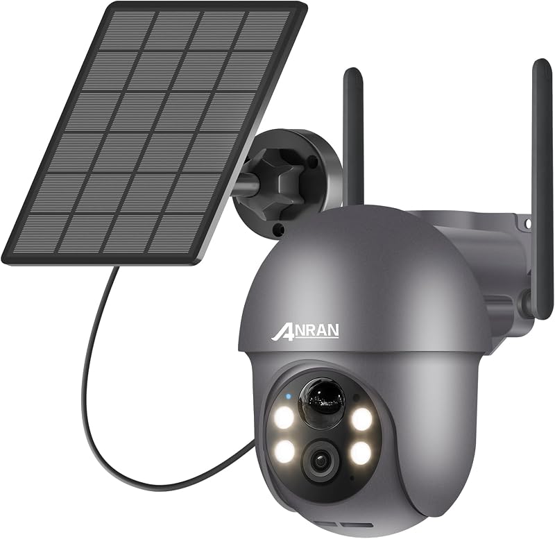 ANRAN 2K Kültéri WiFi Biztonsági Kamera 360° Forgatható Napelemes PIR Mozgásérzékelővel, Reflektorfénnyel, Kétirányú Hanggal, Éjjellátóval,