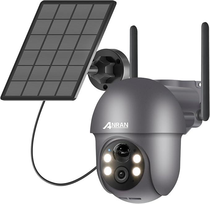 ANRAN 2K Caméra Surveillance WiFi sans Fil, Panneau Solaire+Batteries, 360° Pan/Tilt Q01