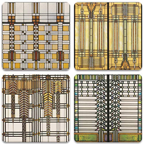 CoasterStone Absorbent Coasters, 4-1/4-Inch, 'Frank Lloyd Wright Art Glass Collection', Set of 4