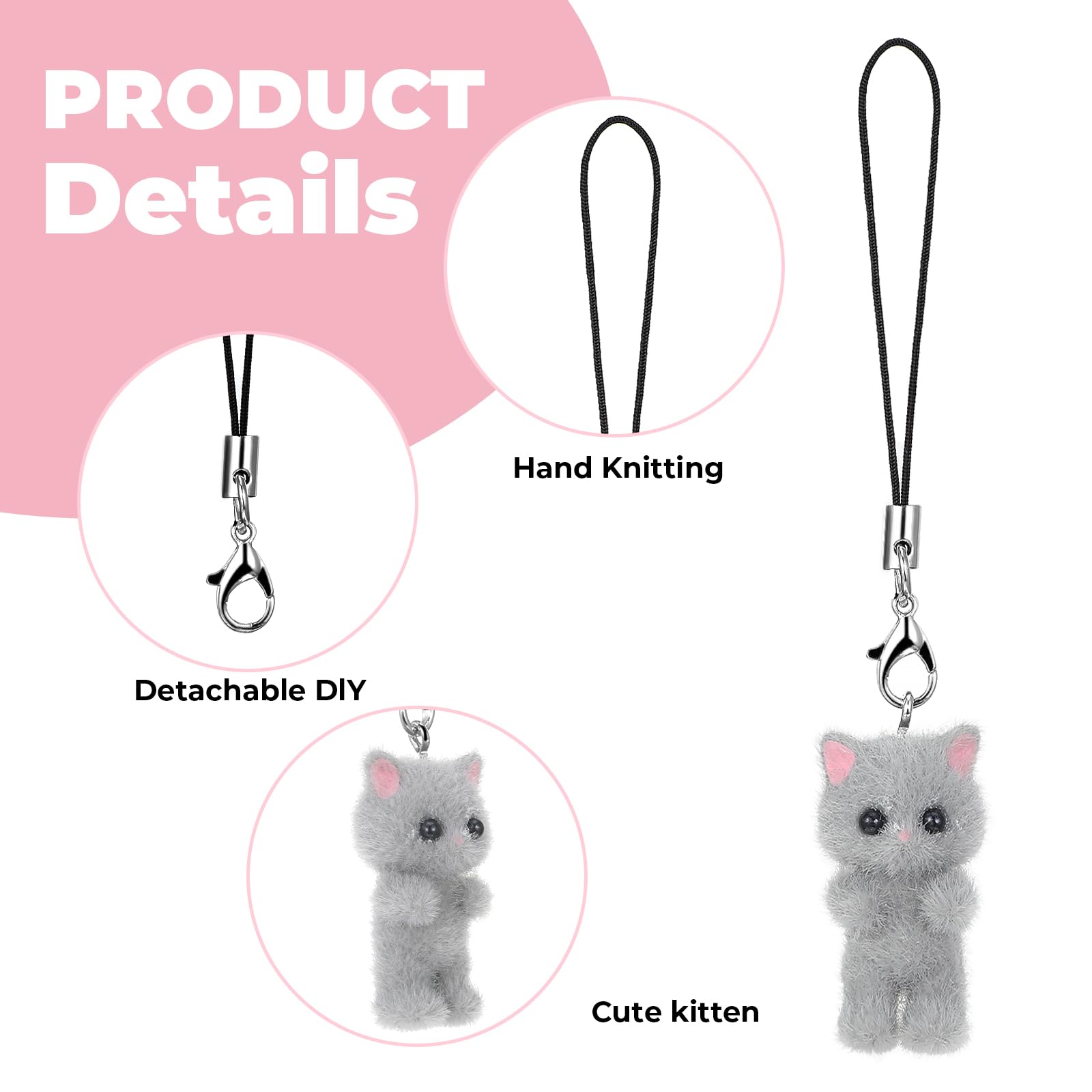 Mabor Lot 3 lanières portable Chat Y2K Pendentif universel Coque porte-clés