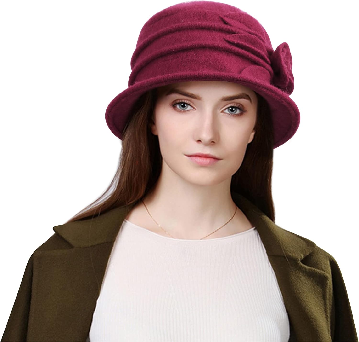 Sumolux Women Beret Hat French Vintage Floral Wool Dress Cloche Classic Winter Hat 1920s - Image 2