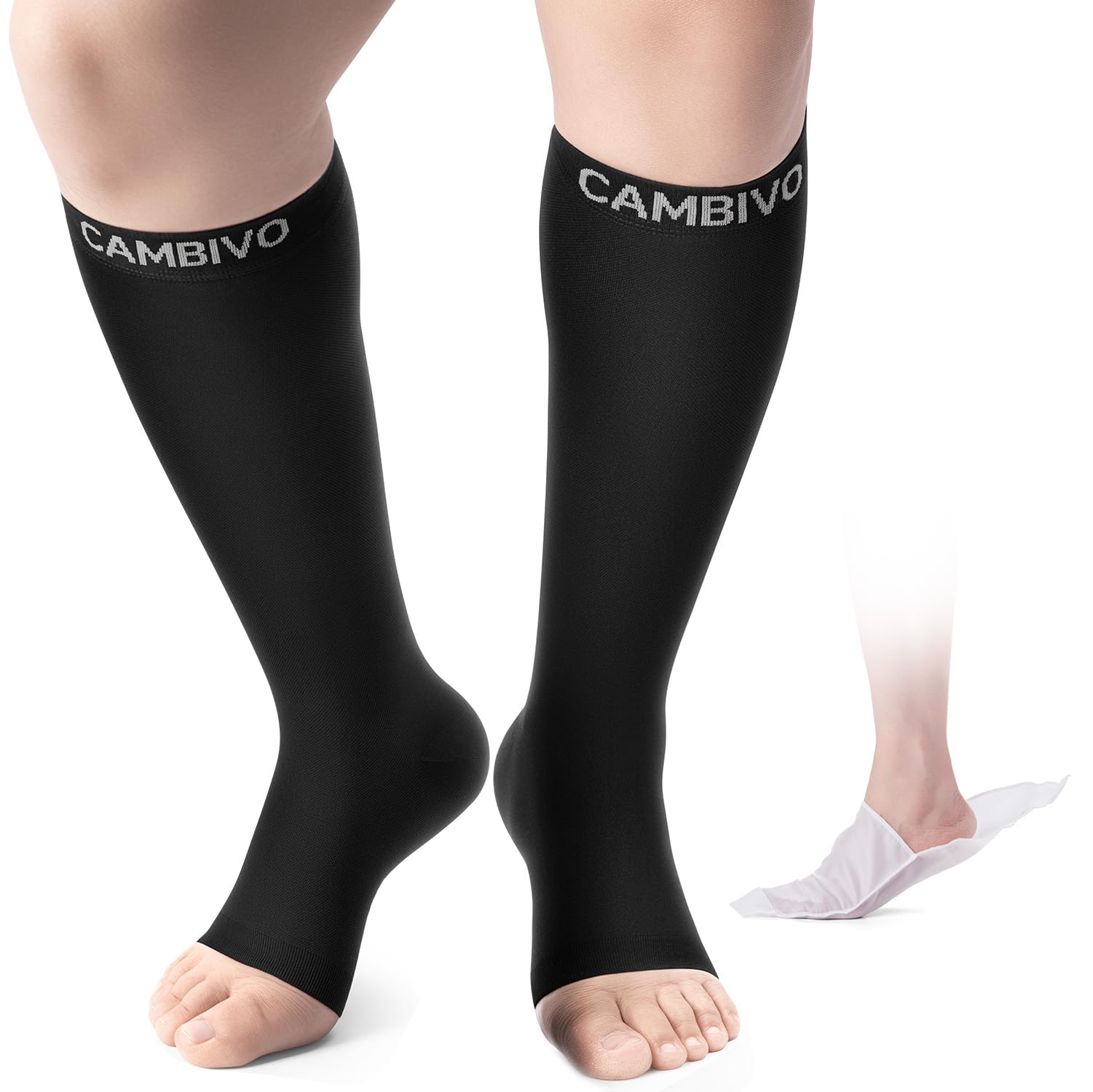 CAMBIVO Medias de Compresión con Punta Abierta 20-30 mmHg, Calcetines Compresion Mujer Hombres, Medias Compresion Clase 2, Compression Socks para Varices, Circulacion Piernas, Enfermera, Running