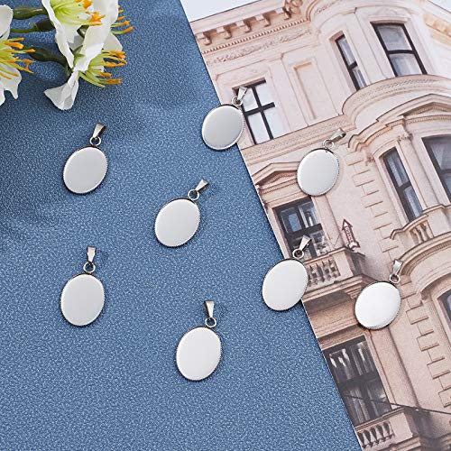 Unicraftale 20Pcs 13.5X18Mm Oval Pendant Cabochon Settings 304 Stainless Steel Milled Edge Bezel Cups Oval Tray Pendants Cabochon For Women Necklaces Jewelry Making, Hole 3X5Mm #TOP2