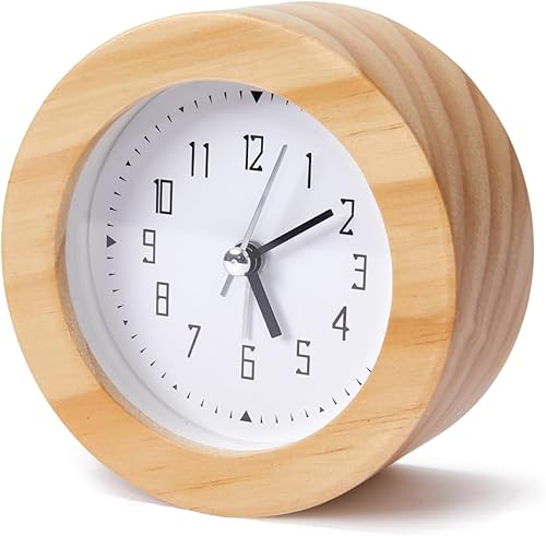 Reloj despertador analógico de madera, silencioso y sin tictac, funciona con pilas, reloj de mesa con luz nocturna para dormitorio, habitación de
