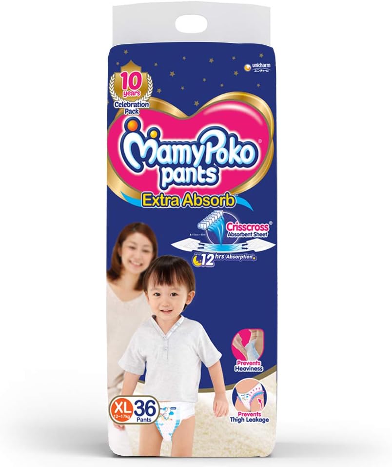 MamyPoko Diaper Pants Extra Absorb, X-Large, 36 Pieces, 12-17Kg (Pack of 1) for Kids