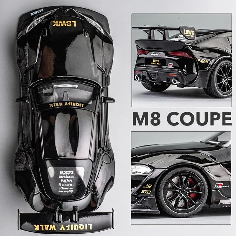 Image of Kids Model 1:24 Toyora Supra Die Cast Metal Car Pull Back Action Opening Doors with Realistic Engine Sound Lights Toy Car Gift for Boys - Multi