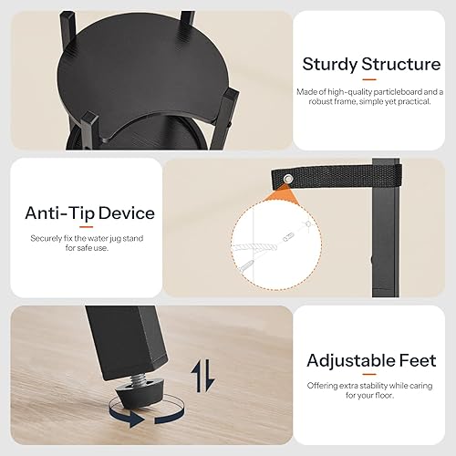 Miniatura 4 de HOOBRO Soporte dispensador de agua, soporte para jarra de agua de 5 galones, organizador de 3 niveles para botellas de agua, con 2 estantes