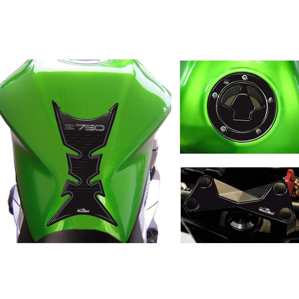 Resin Bike Adesivi Moto Compatibili con Kawasaki Z750 2007 2014. Protezioni Paraserbatoio, Tappo Serbatoio e Piastra Sterzo da Urti e Graffi. Kit Completo Adesivi 3D Resinati